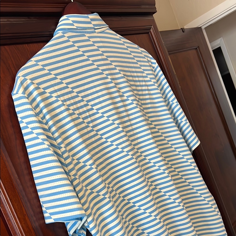 Brand New Adidas Blue & White Striped Mesh Print Stretch Tennis 🎾 Golf ⛳️ Polo! - Picture 10 of 12